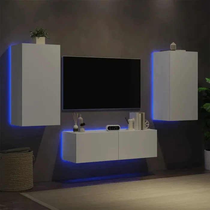 vidaXL 3 Piece TV Wall Cabinets with LED Lights White