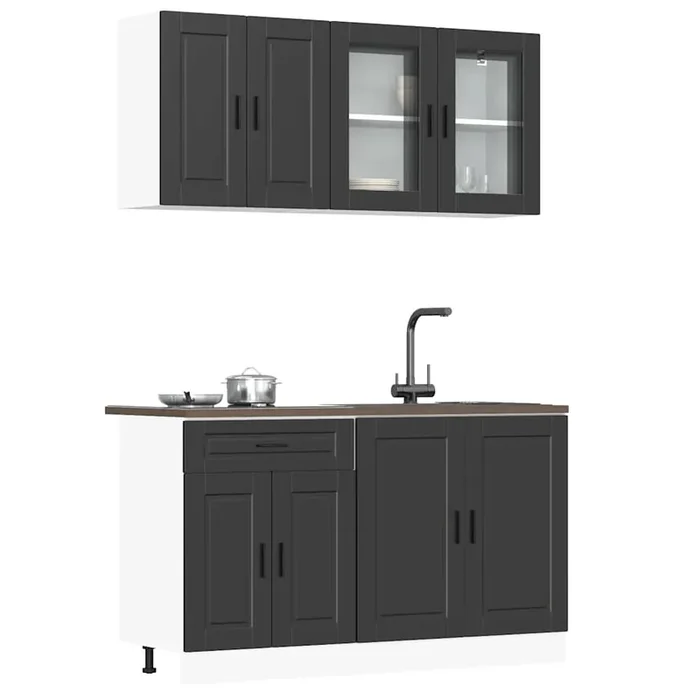 vidaXL 4 Piece Kitchen Cabinet Set Porto Black Engineered Wood