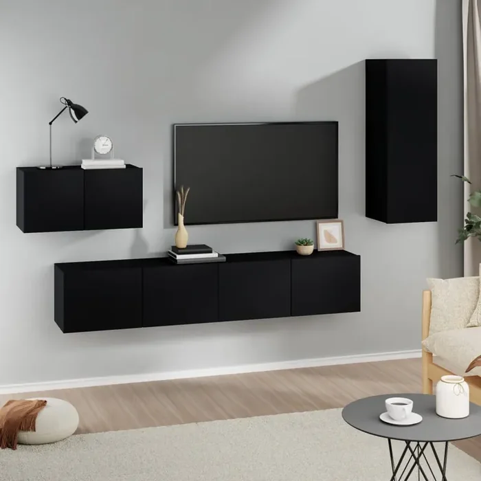 vidaXL 4 Piece TV Cabinet Set Black Engineered Wood