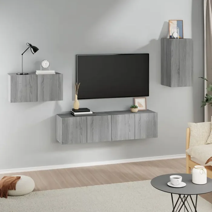 vidaXL 4 Piece TV Cabinet Set Grey Sonoma Engineered Wood