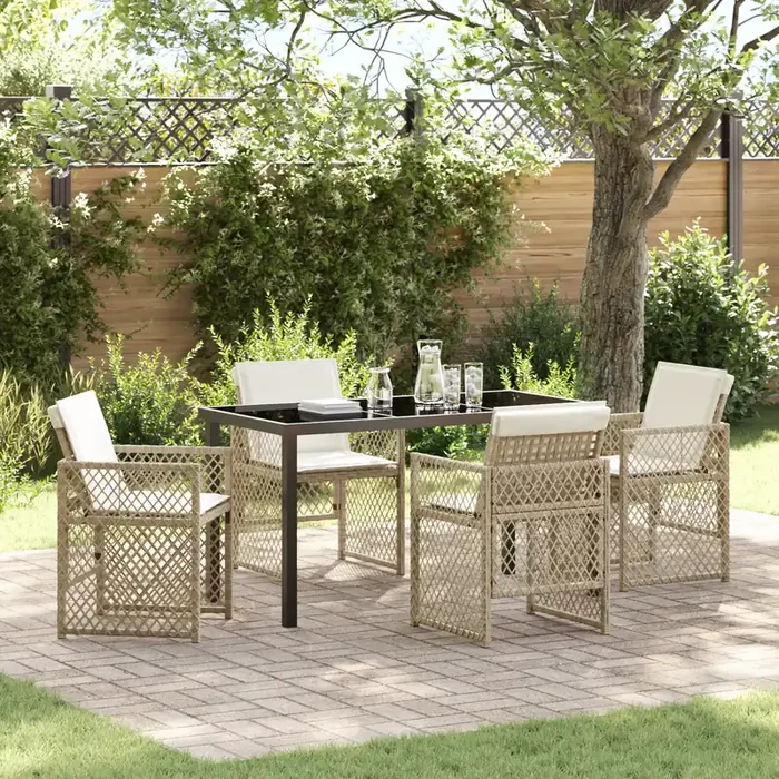 vidaXL 5 Piece Garden Dining Set with Cushions Beige Poly Rattan