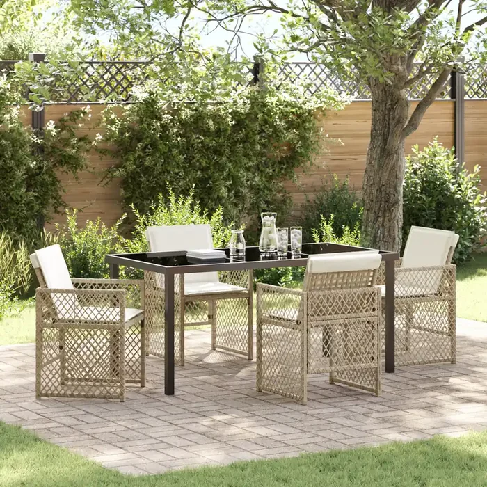 vidaXL 5 Piece Garden Dining Set with Cushions Beige Poly Rattan