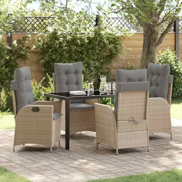 vidaXL 5 Piece Garden Dining Set with Cushions Beige Poly Rattan
