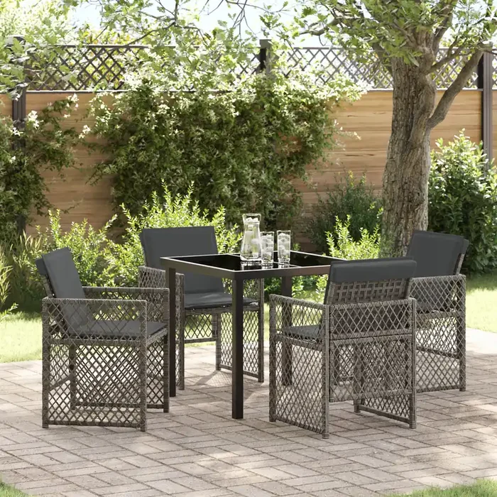 vidaXL 5 Piece Garden Dining Set with Cushions Grey Poly Rattan