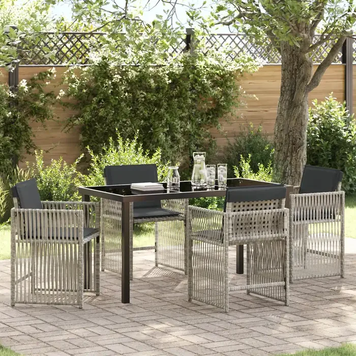 vidaXL 5 Piece Garden Dining Set with Cushions Light Grey Poly Rattan