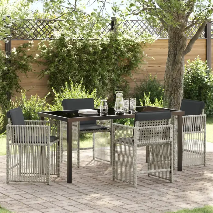 vidaXL 5 Piece Garden Dining Set with Cushions Light Grey Poly Rattan