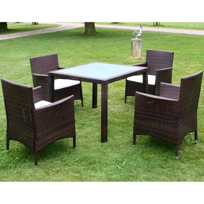 vidaXL 5 Piece Outdoor Dining Set with Cushions Poly Rattan Brown
