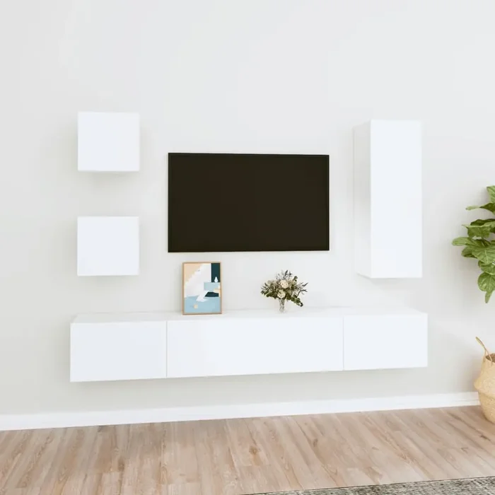 vidaXL 5 Piece TV Cabinet Set White Engineered Wood