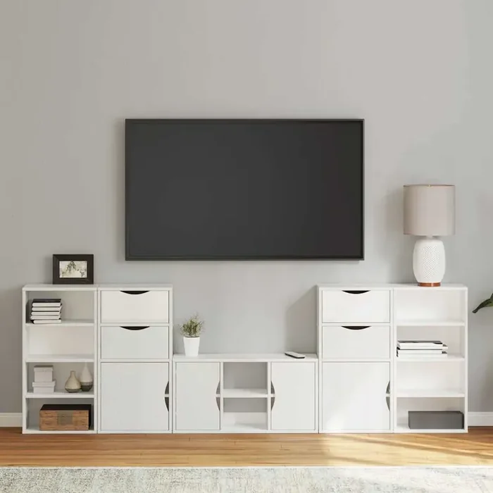 vidaXL 5 Piece TV Units with Storage ODDA White Solid Wood Pine