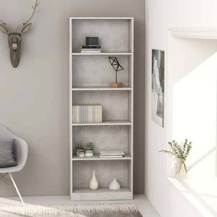 vidaXL 5-Tier Book Cabinet Concrete Grey 60x24x175 cm Engineered Wood