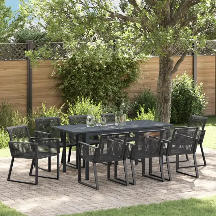vidaXL 6 Piece Garden Dining Set Black Steel and Poly Rattan