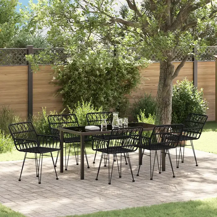vidaXL 7 Piece Garden Dining Set Black Poly Rattan