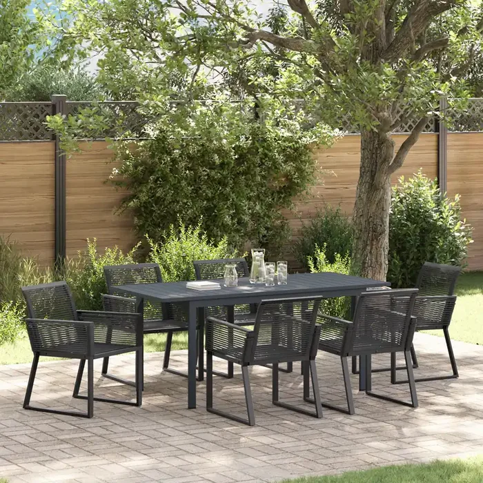 vidaXL 7 Piece Garden Dining Set Black Steel and Poly Rattan