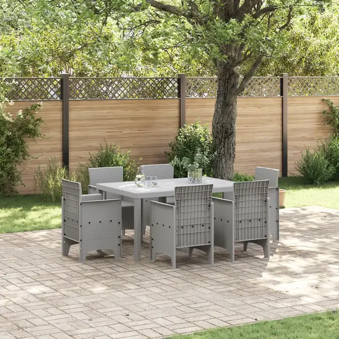 vidaXL 7 Piece Garden Dining Set Light Grey Poly Rattan