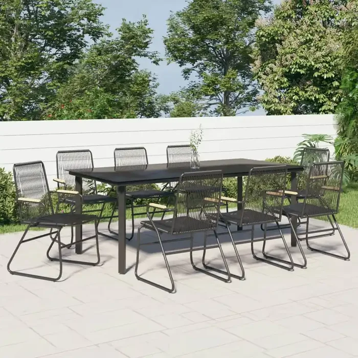 vidaXL 9 Piece Garden Dining Set Black PVC Rattan