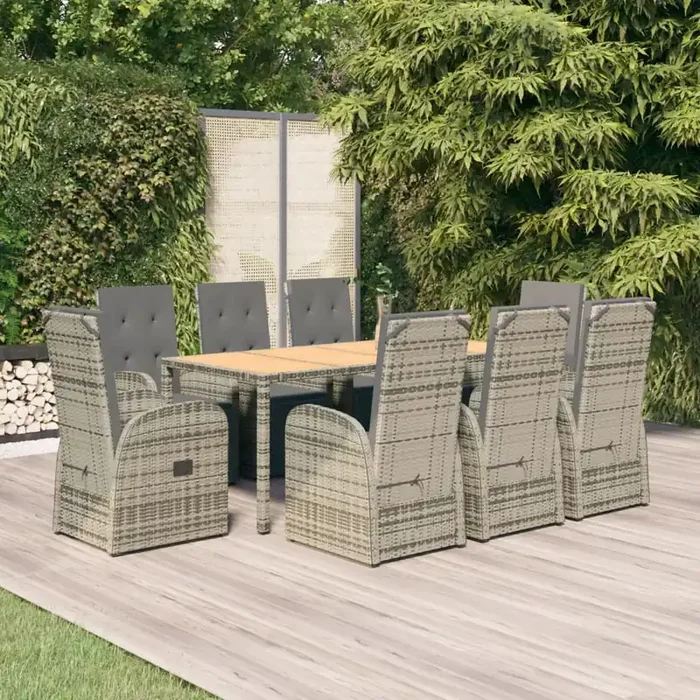 vidaXL 9 Piece Garden Dining Set Grey Poly Rattan&Solid Wood Acacia