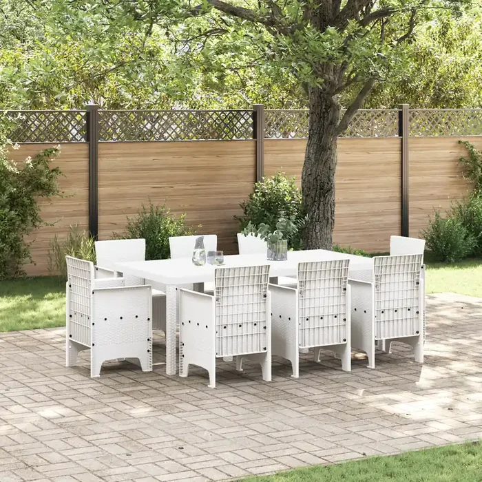 vidaXL 9 Piece Garden Dining Set with Cushions White Poly Rattan