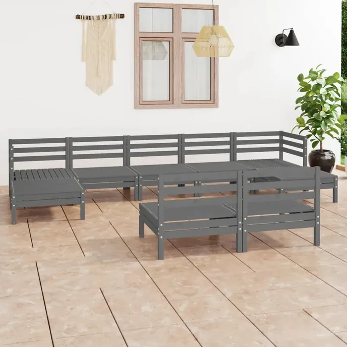 vidaXL 9 Piece Garden Lounge Set Grey Solid Wood Pine
