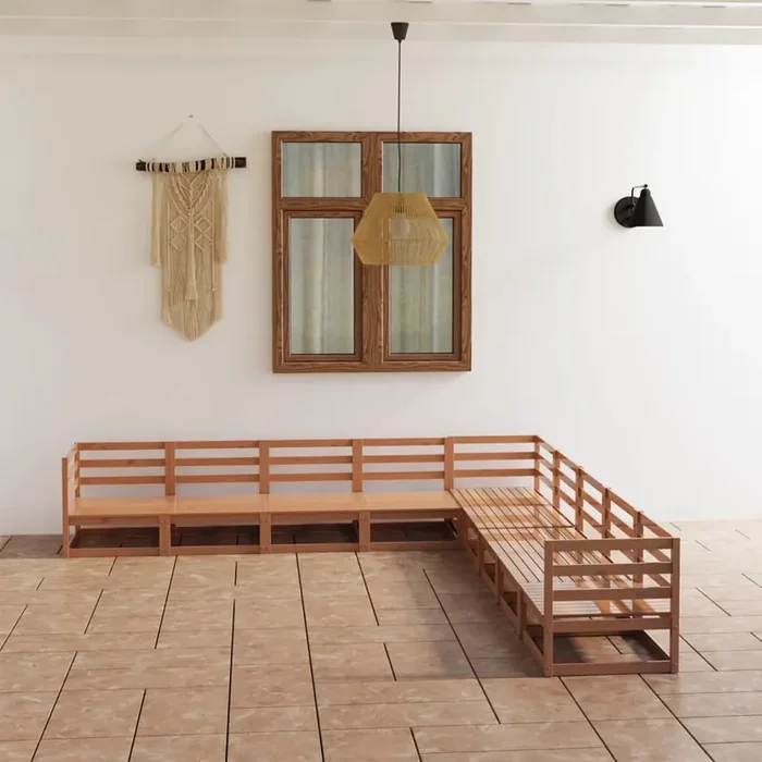 vidaXL 9 Piece Garden Lounge Set Honey Brown Solid Pinewood