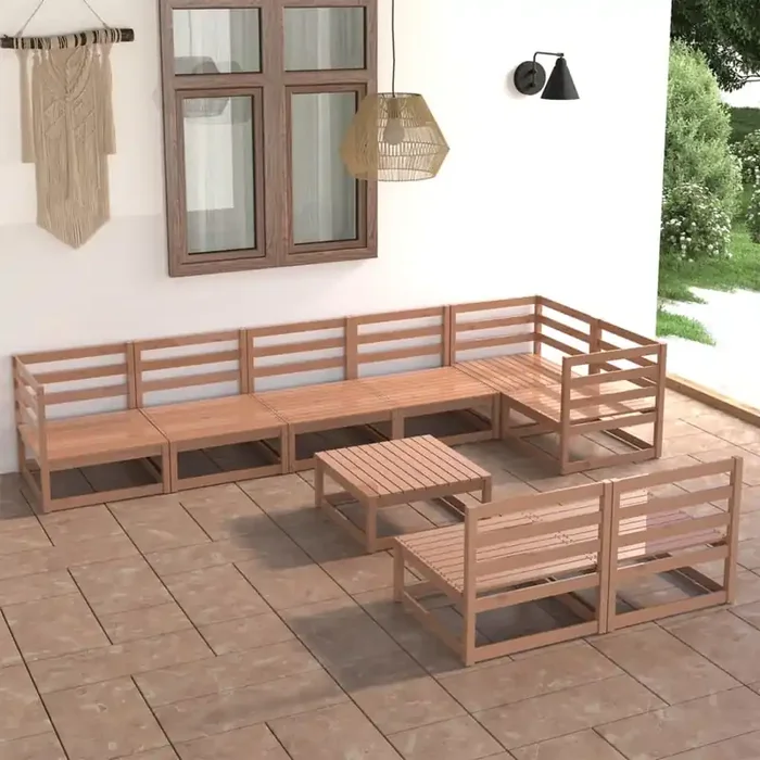 vidaXL 9 Piece Garden Lounge Set Honey Brown Solid Pinewood