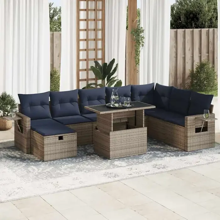 vidaXL 9 Piece Garden Sofa Set with Cushions Brown Poly Rattan Acacia