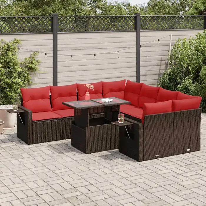 vidaXL 9 Piece Garden Sofa Set with Cushions Grey Poly Rattan Acacia