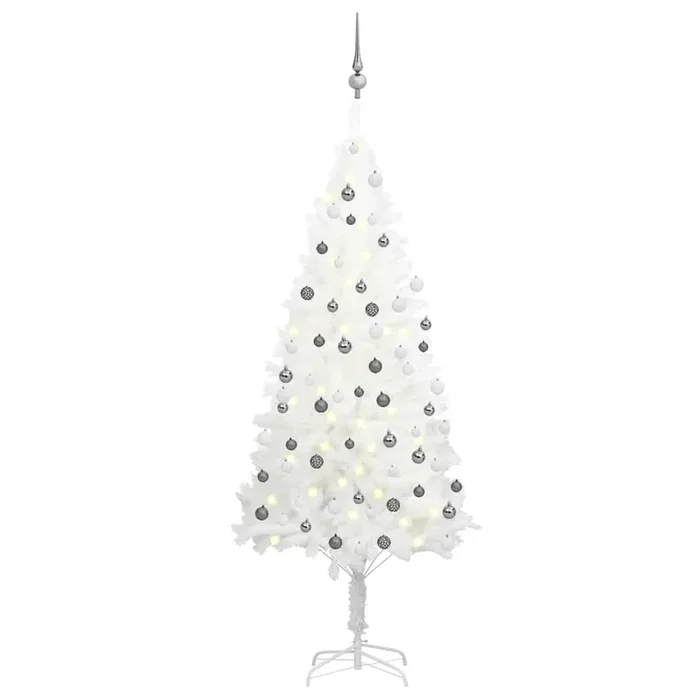 vidaXL Artificial Pre-lit Christmas Tree with Ball Set White 180 cm