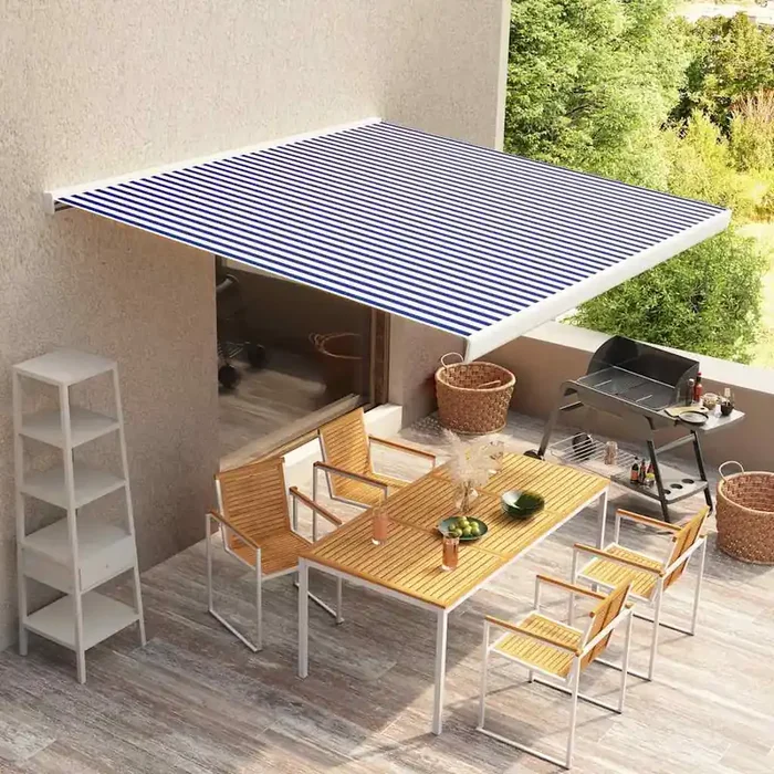 vidaXL Awning Top Sunshade Canvas Blue & White 350×250 cm
