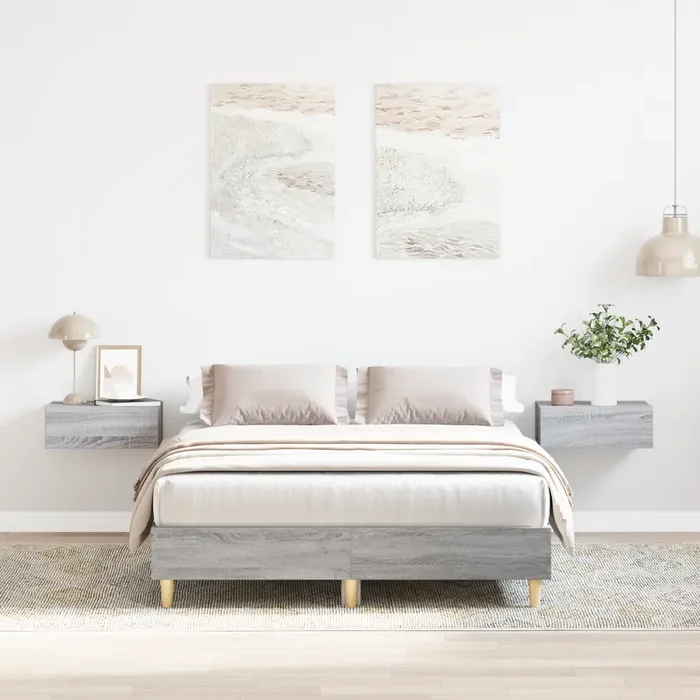 vidaXL Bed Frame 120×190 cm Grey Sonoma Engineered Wood