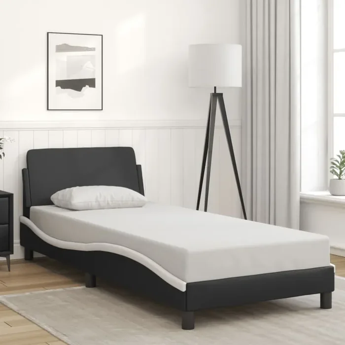vidaXL Bed Frame “Dover” Black and White 90×190 cm Single Faux Leather