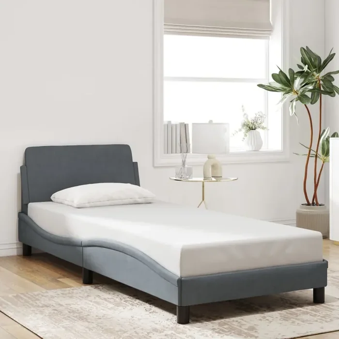 vidaXL Bed Frame “Dover” Dark Grey 90×190 cm Single Velvet