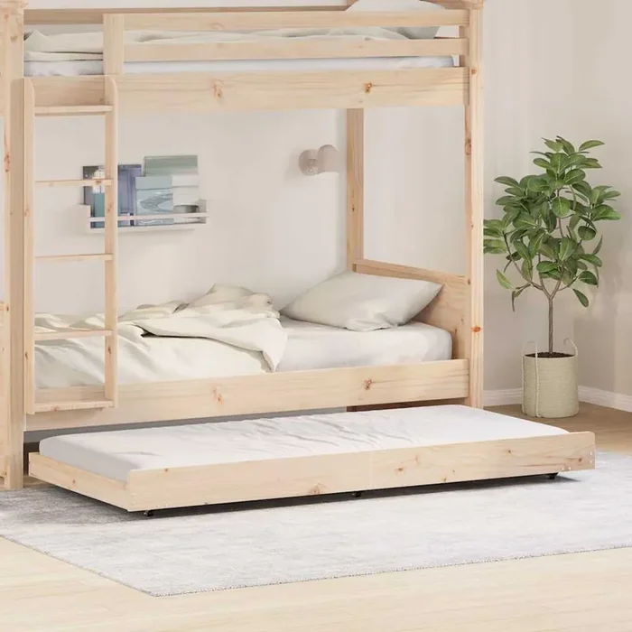 vidaXL Bed Frame Natural Solid Pine Wood 90 x 200 cm Portable