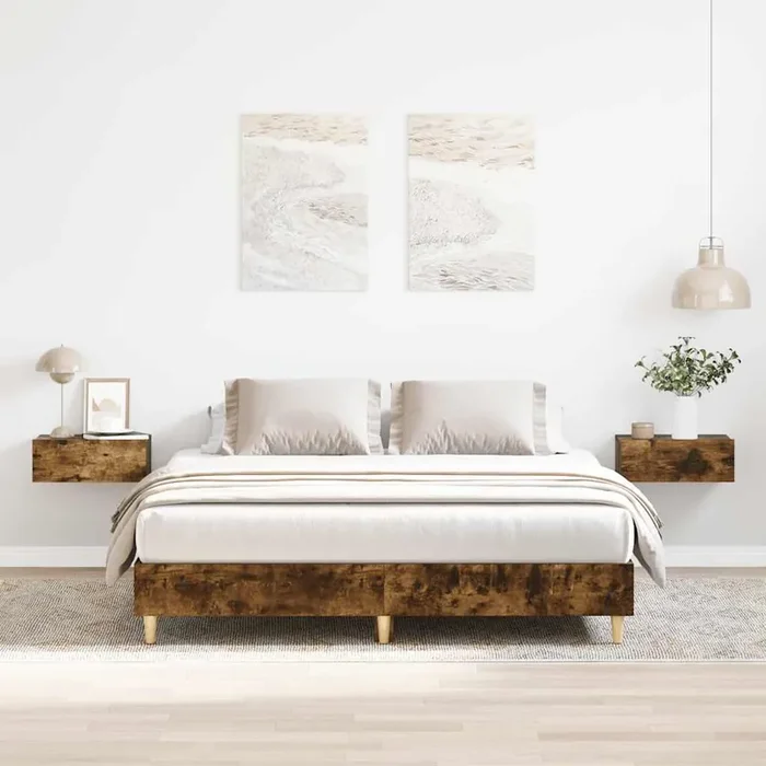 vidaXL Bed Frame No Mattress Smoked Oak 140×200 cm Engineered Wood