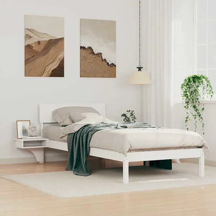 vidaXL Bed Frame with Bedside Tables White 90 x 200 cm Solid pine wood