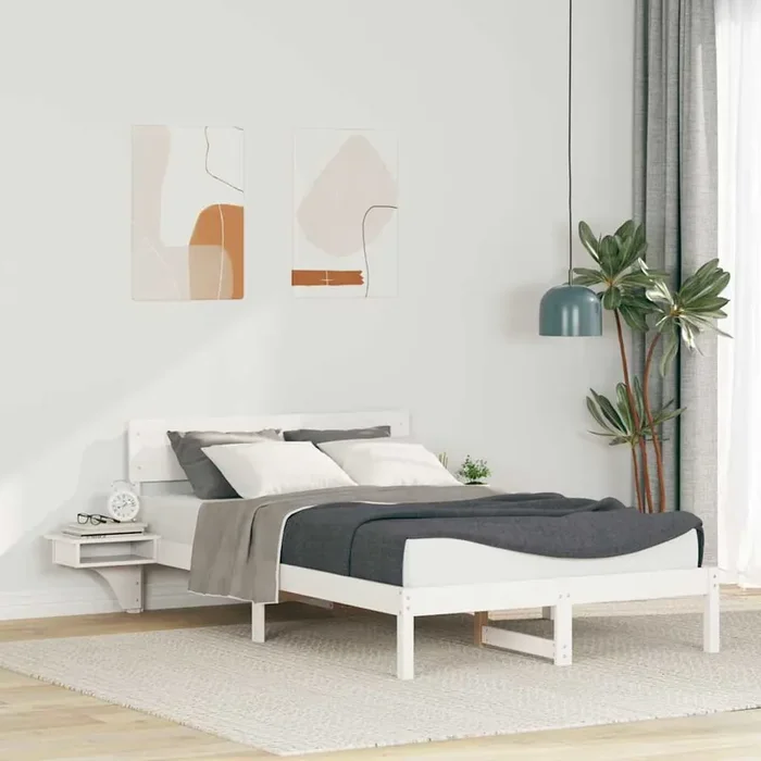vidaXL Bed Frame with Bedside Tables with Headboard White 140 x 200 cm