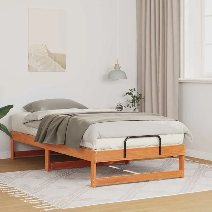 vidaXL Bed Frame with Carry Handles Brown 90 x 200 cm Solid pine wood
