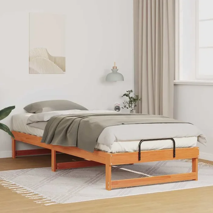 vidaXL Bed Frame with Carry Handles Brown 90 x 220 cm Solid pine wood