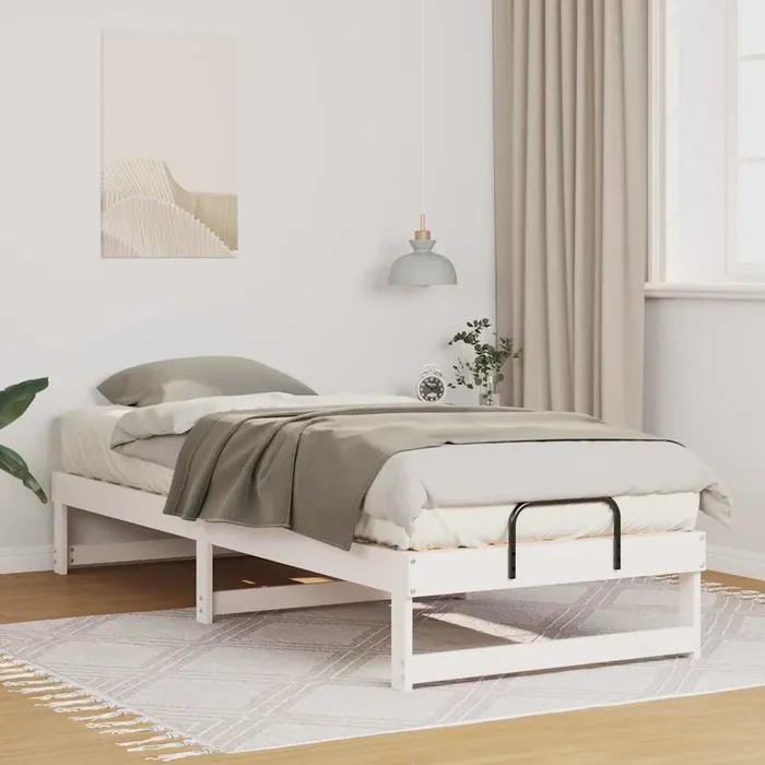 vidaXL Bed Frame with Carry Handles White 80 x 200 cm Solid pine wood