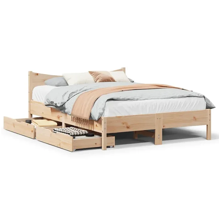vidaXL Bed Frame with Drawers 160×200 cm Solid Wood Pine
