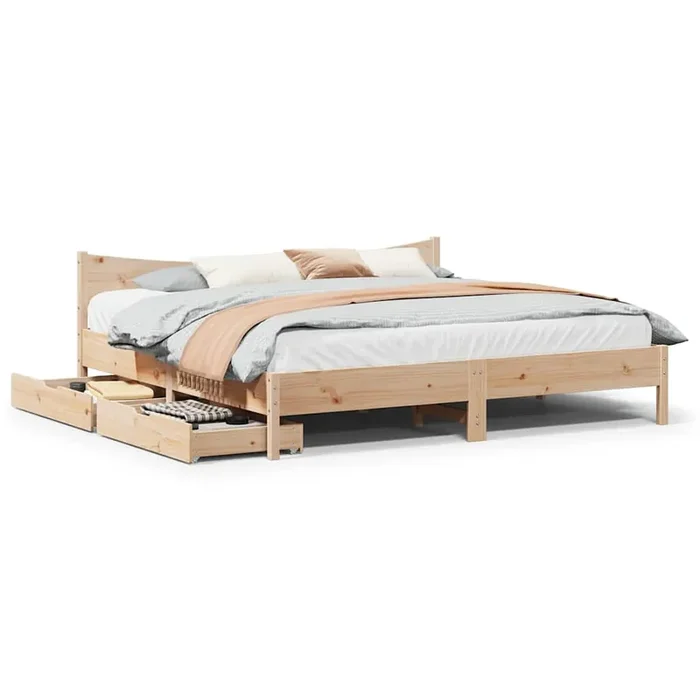 vidaXL Bed Frame with Drawers 180×200 cm Super King Solid Wood Pine