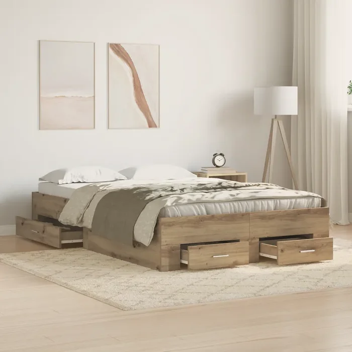 vidaXL Bed Frame with Drawers Artisan Oak 120×200 cm Engineered Wood