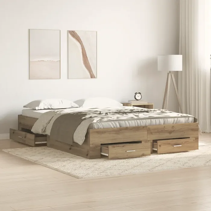 vidaXL Bed Frame with Drawers Artisan oak Engineered Wood 140 x 190 cm