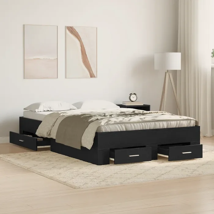 vidaXL Bed Frame with Drawers Black Oak 120×190 cm Engineered Wood