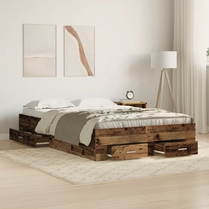 vidaXL Bed Frame with Drawers Old Wood 120×200 cm Engineered Wood