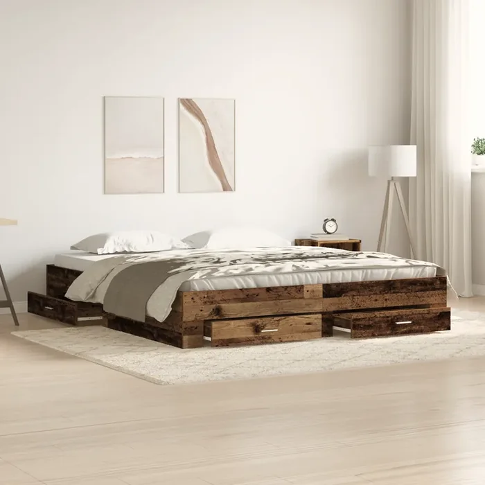 vidaXL Bed Frame with Drawers Old Wood 180×200 cm Engineered Wood