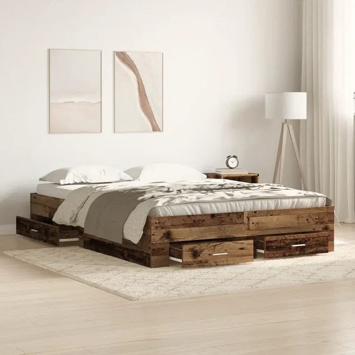 vidaXL Bed Frame with Drawers Old wood Engineered wood 160 x 200 cm