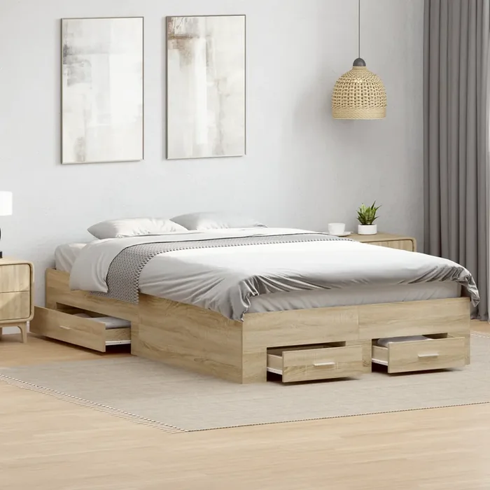vidaXL Bed Frame with Drawers Sonoma Oak 120×190 cm Engineered Wood