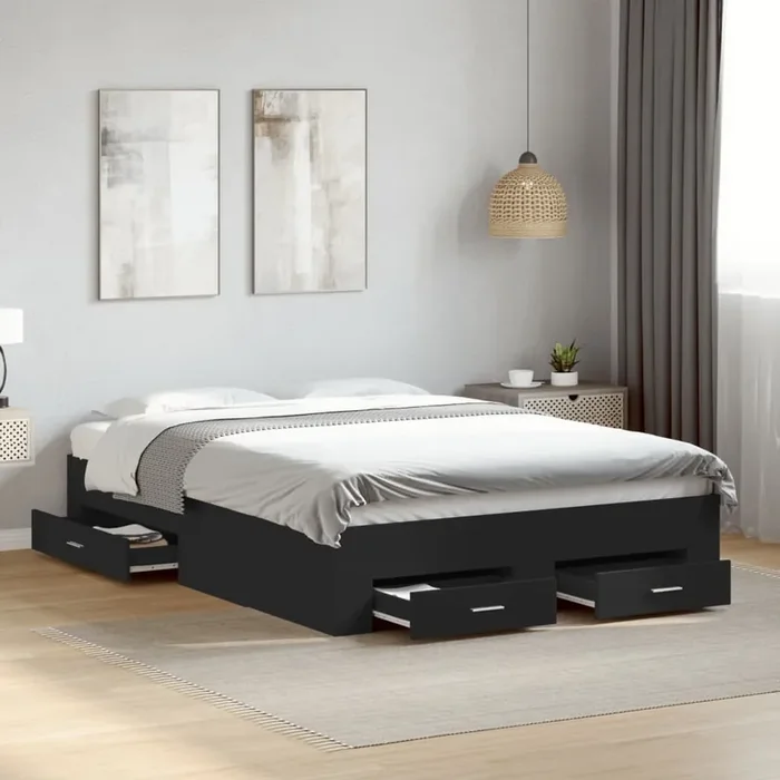 vidaXL Bed Frame with Drawers without Mattress Black 140×190 cm
