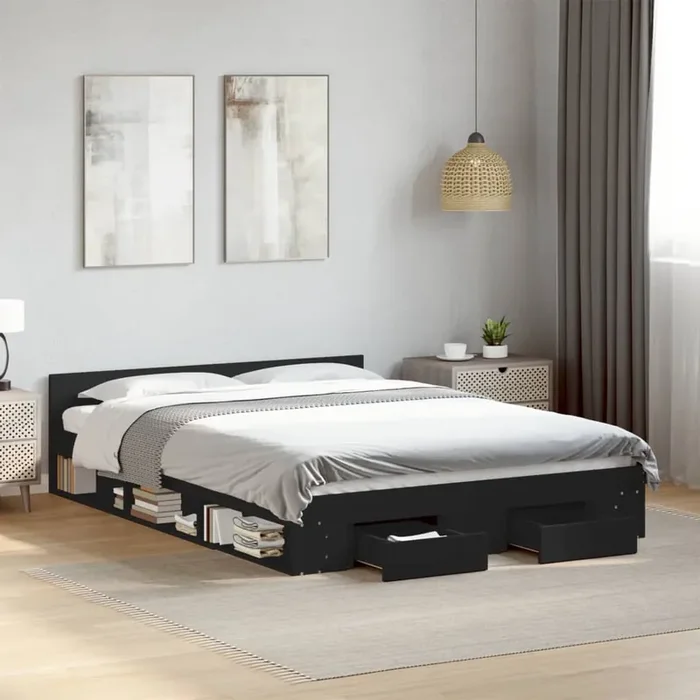 vidaXL Bed Frame with Drawers without Mattress Black 150×200 cm King Size
