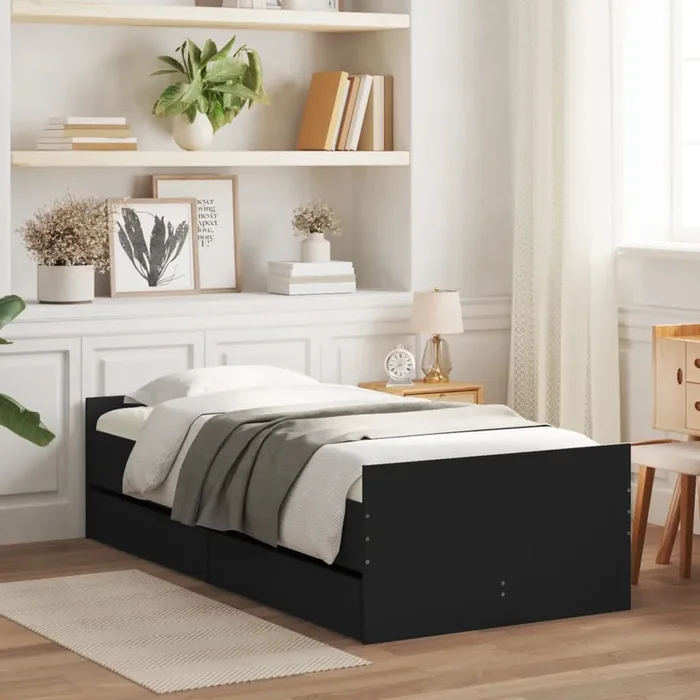 vidaXL Bed Frame with Drawers without Mattress Black 90×200 cm